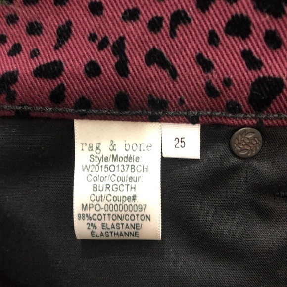 Rag & Bone Maroon Cheetah High Rise Flare Jeans 25 - Picture 8 of 8
